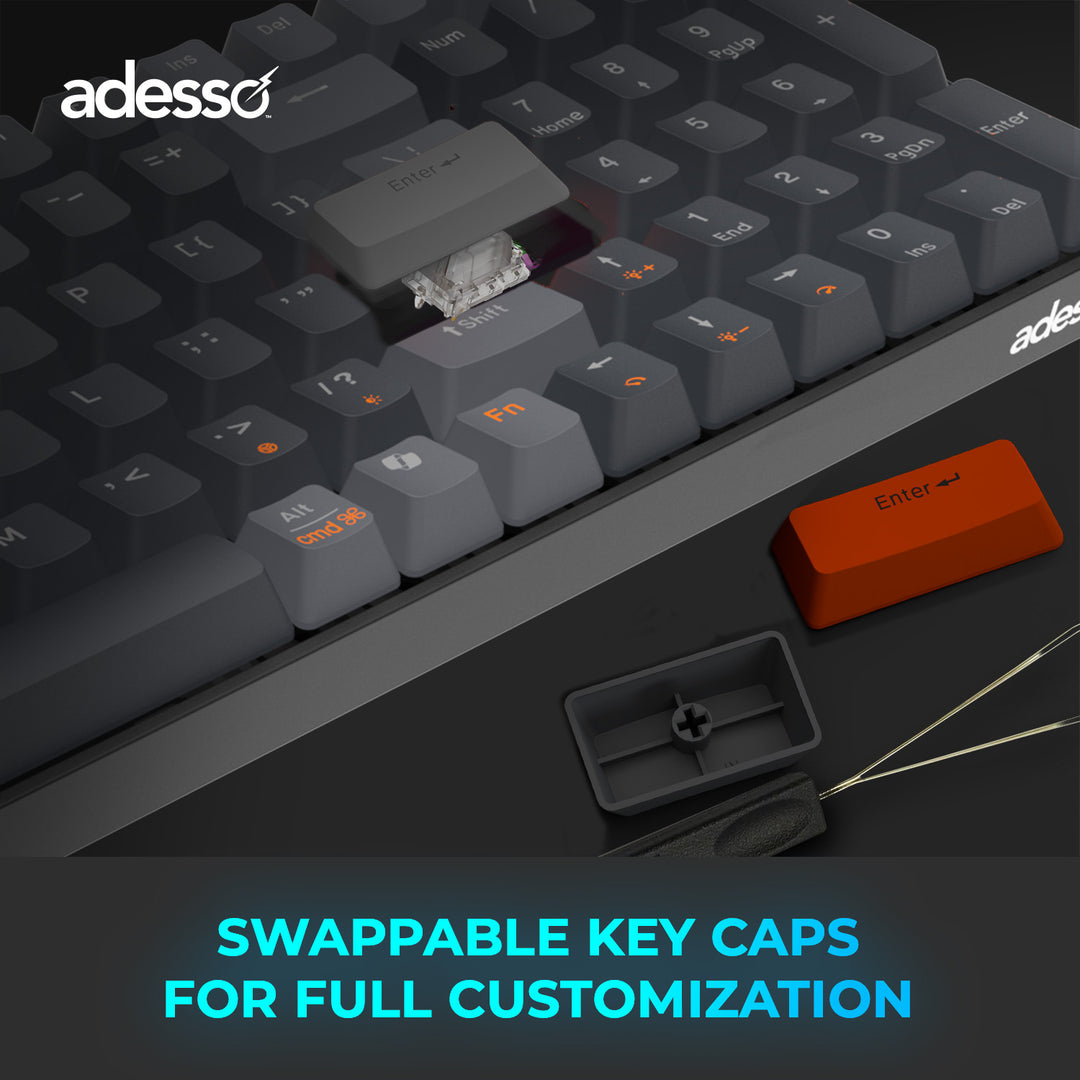 Adesso | Illuminated Mechanical VIA Compact Keyboard With CoPilot Ai Hotkey Wired/Wireless/Bluetooth Multi-OS - Black | EASYTOUCH 1200