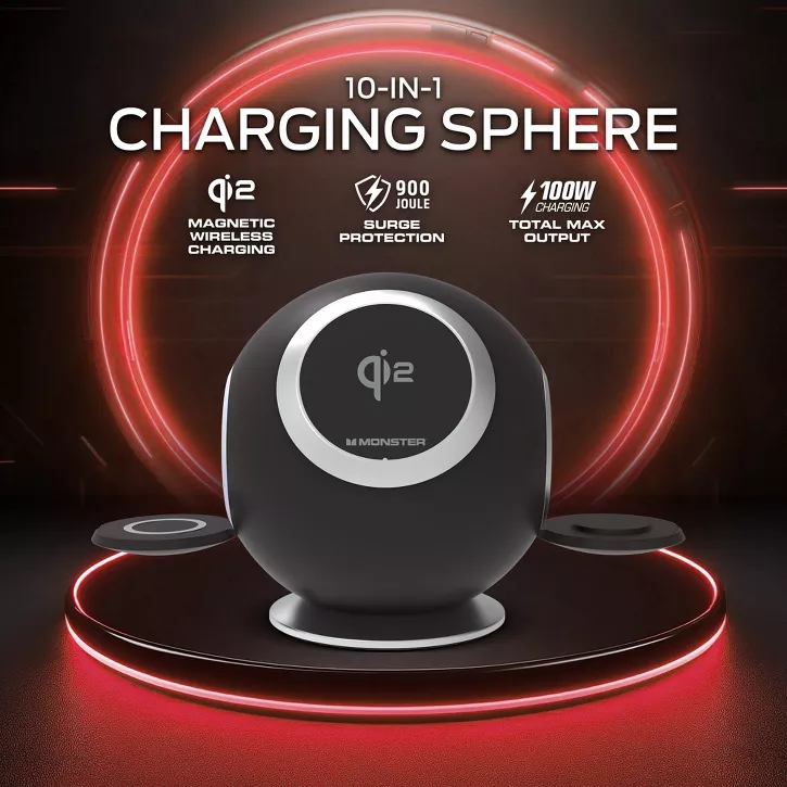 Monster | Desktop Wireless Charging Sphere 10-IN-1 - Black | MWS8-1010-BLK