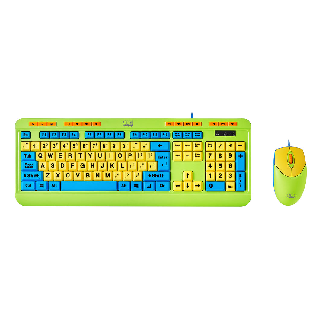 Adesso | Antimicrobial Desktop Multimedia Keyboard & Mouse Combo for Kid | AKB-132DB