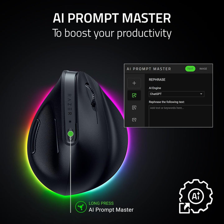 Razer | Pro Click V2 Optical Gaming Mouse with Vertical 6-Button Ergonomic Design Wireless - Black | RZ01-05250100-R3U1
