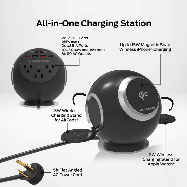 Monster | Desktop Wireless Charging Sphere 10-IN-1 - Black | MWS8-1010-BLK