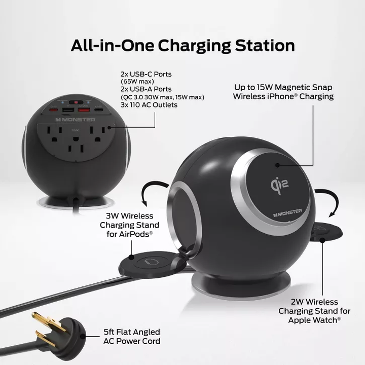 Monster | Desktop Wireless Charging Sphere 10-IN-1 - Black | MWS8-1010-BLK