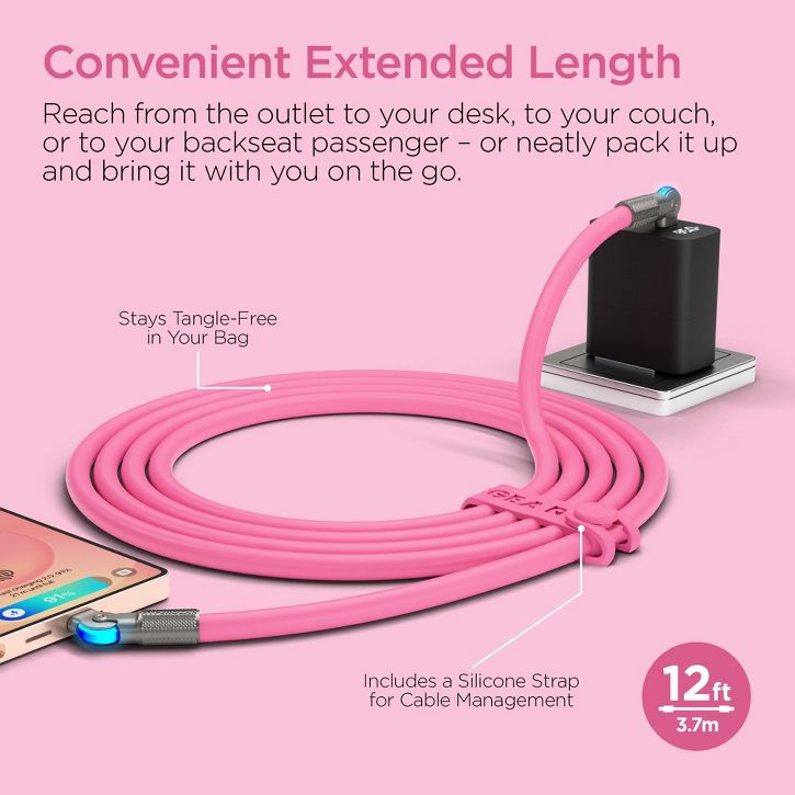 HyperGear | Rugged Cable w/Rotating Connectors USB-C to USB-C Chunky 180  12 ft. 360cm 100W - Pink |  16343