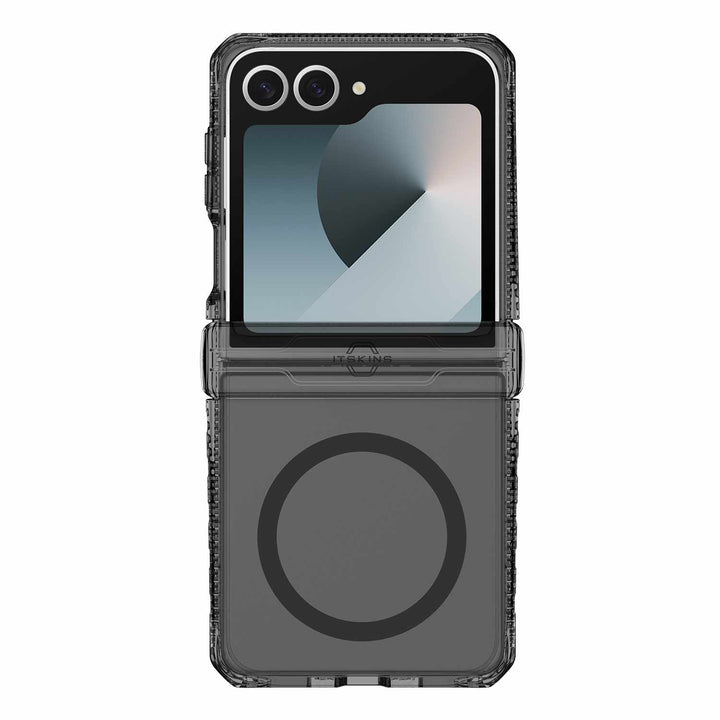 ITSKINS | Hybrid_R Case Hinge w/MagSafe for Samsung Galaxy Z Flip 7 - Smoke/Transparent | SGB7HIMCLBKTR