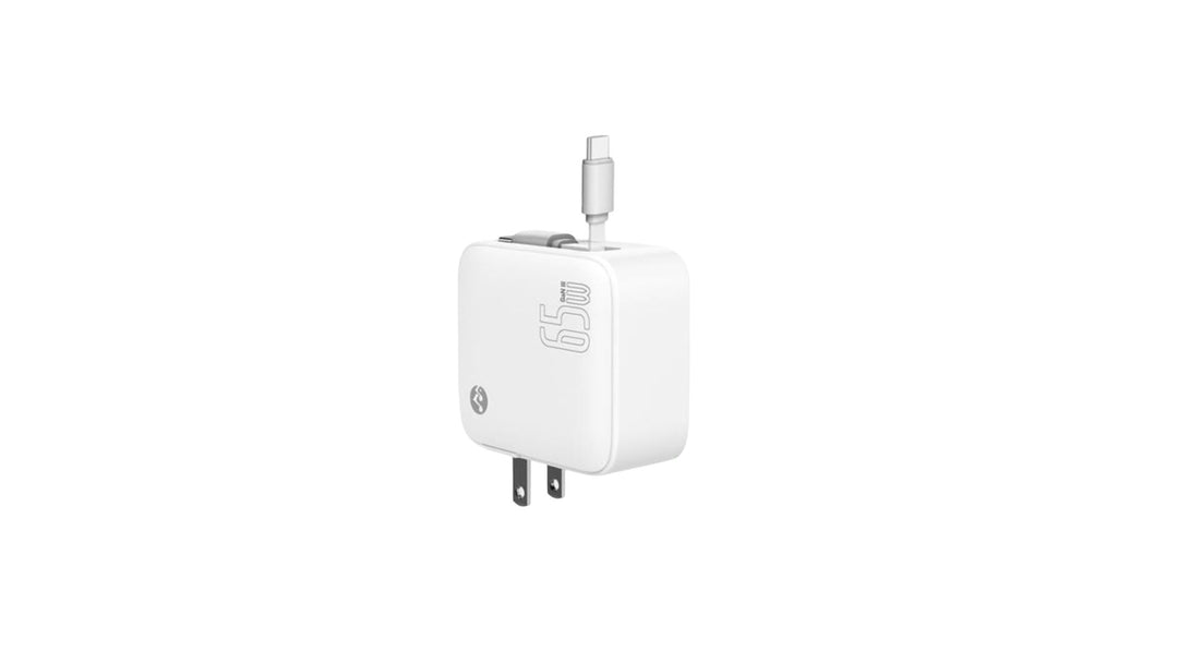 Rockstone Retract | Dual Port 65W Foldable Wall Charger with Built-in 100W USB-C Cable | R5565-00