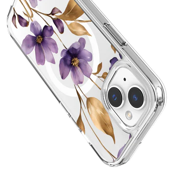 Caseco | iPhone 13/14/15 - Clear Design Case - Purple Wildflower | ED24B1-00FX