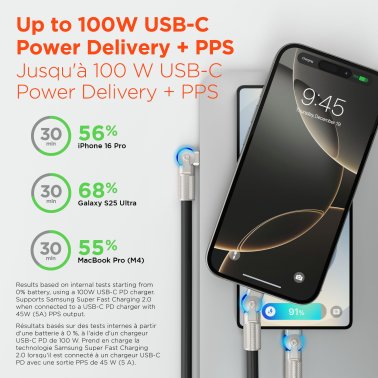 HyperGear | Rugged Cable w/Rotating Connectors USB-C to USB-C Chunky 180 6FT 180cm 100W - Black | 16223