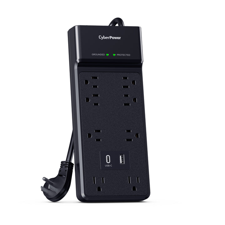 CyberPower | Surge Protector NEMA 5-15P Input - 8 - NEMA 5-15R 1 Type A, 1 Type C Output - Black | CSP806UC18