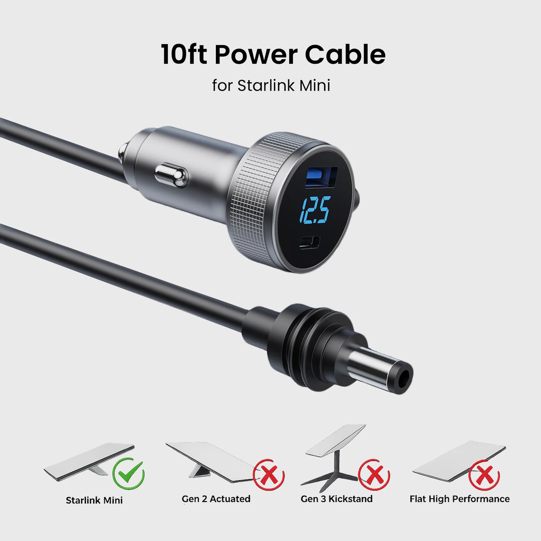 Mighty Mount | Starlink Mini Car Charger with 10FT Cable 2 Ports - Black | M9560-C5
