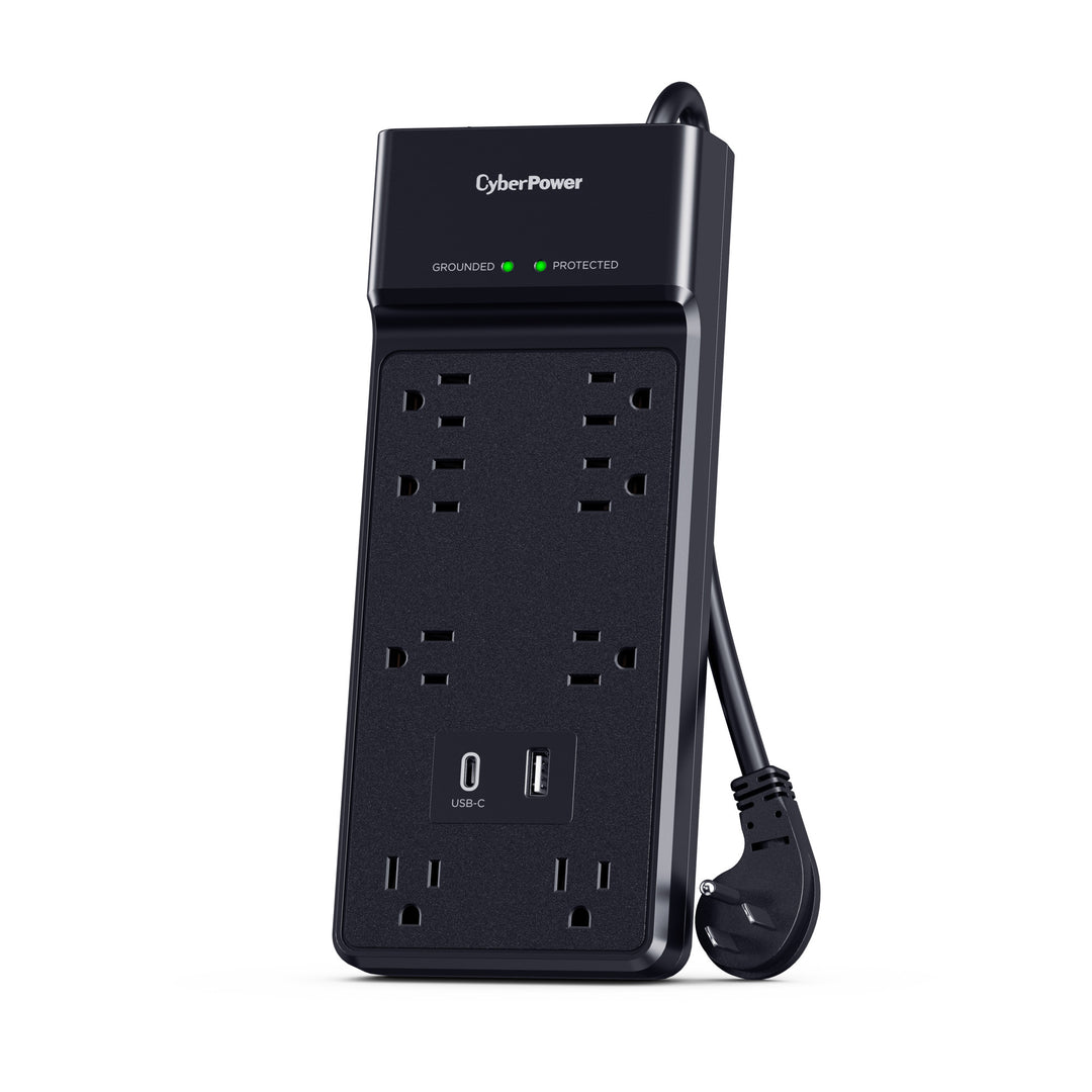 CyberPower | Surge Protector NEMA 5-15P Input - 8 - NEMA 5-15R 1 Type A, 1 Type C Output - Black | CSP806UC18