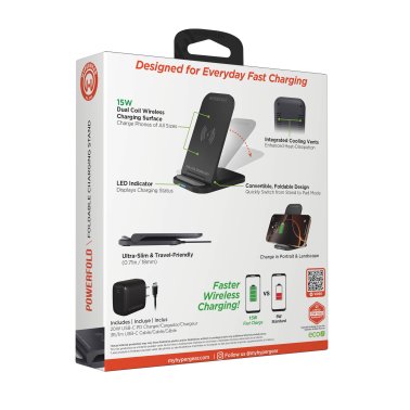 HyperGear | Fast Charge Foldable Wireless Charger Desktop Stand w/ Wall Charger 15W - Black | 16458
