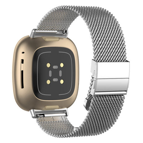 StrapsCo | Fitbit Versa 3 - Stainless Steel Mesh Band - Silver | fb.m126.ss