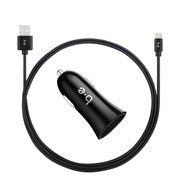 Blu Element | Car Charger Single 2.4A w/ USB-A to Lightning Cable Black | 110-3433