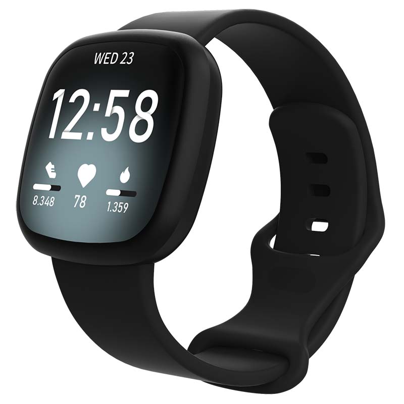 Strapsco | Fitbit Versa 3 - Rubber Infinity Band - Black - Large | V3.FB.R59.1.L