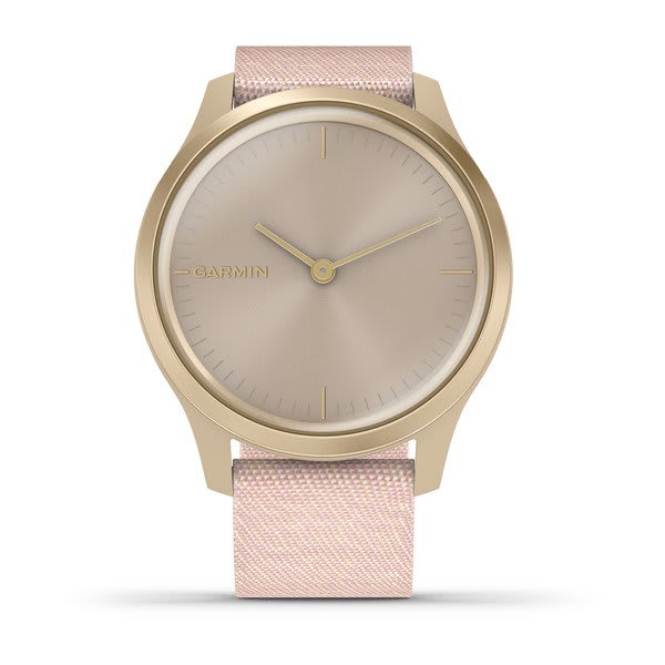 Garmin | Vivomove Style Hybrid Smartwatch and Fitness Tracker - Light Gold Aluminum Case with Blush Pink Woven Nylon Band | 010-02240-02