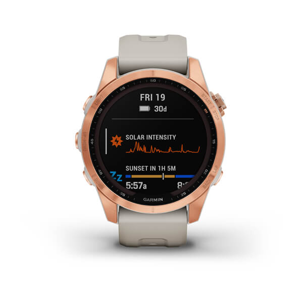 Garmin | Fenix 7S Multisport GPS Watch Rose Gold with Light Sand Band (Small) - Solar Edition | 010-02539-10