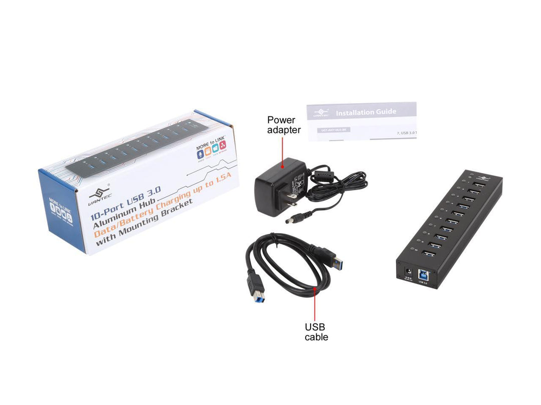 SO Vantec | 10-Port USB 3.0 Aluminum ALL Data/charging Hub | UGT-AH110U3-BK