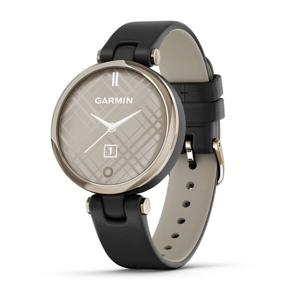 Garmin | Lily Classic Leather Heart Rate Smartwatch and Fitness Tracker with Assistan Alerts - Black | 010-02384-A1