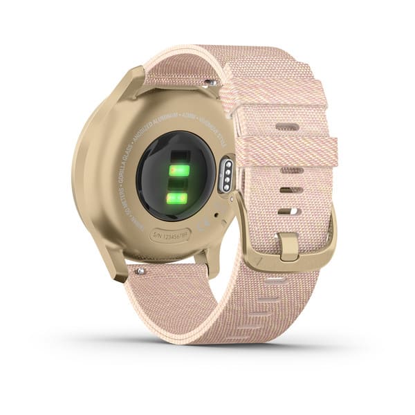 Garmin | Vivomove Style Hybrid Smartwatch and Fitness Tracker - Light Gold Aluminum Case with Blush Pink Woven Nylon Band | 010-02240-02
