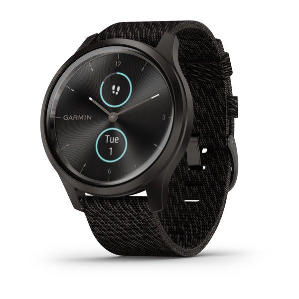 Garmin | Vivomove Style Hybrid Smartwatch and Fitness Tracker - Graphite Aluminum Case with Black Pepper Woven Nylon Band | 010-02240-03