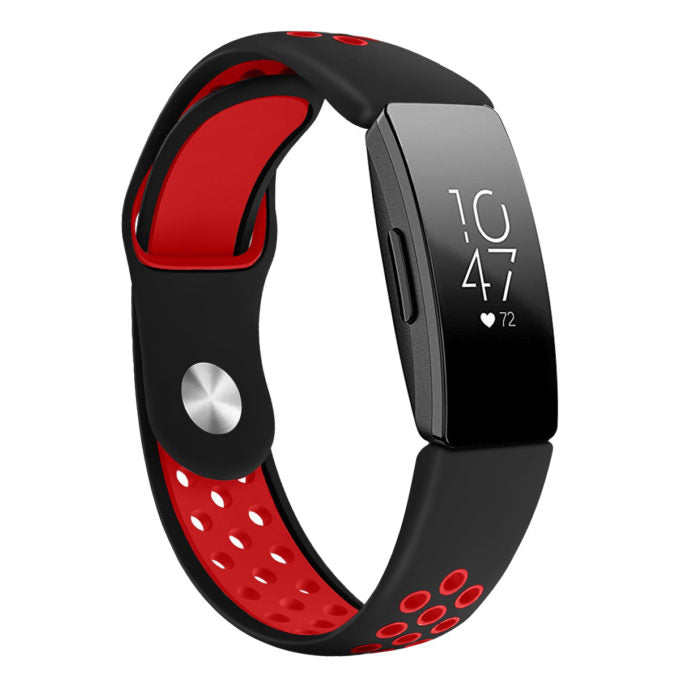StrapsCo | Fitbit Inspire - Perforated Rubber Strap - Red/Black - Small | FB.R45.1.6