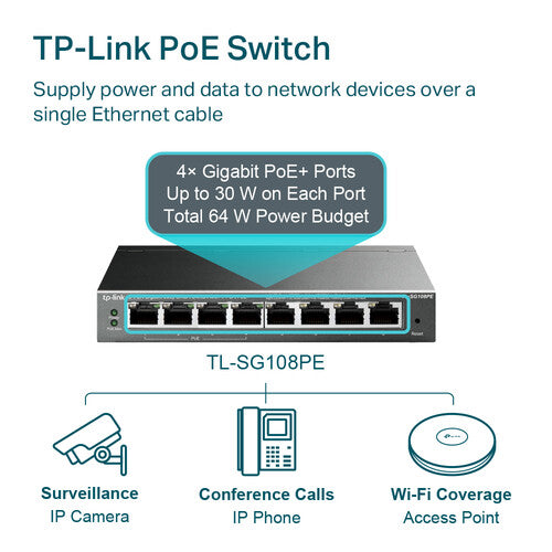 TP-Link | 8 Port Gigabit Desktop 4 Port POE Unmanaged Smart Switch | TL-SG108PE