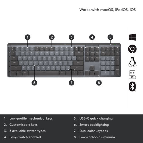 Logitech | MX Mechanical Wireless Illuminated Performance Bluetooth Keyboard (Tactile) | 920-010547