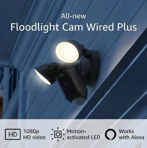 Ring | Floodlight Cam Wired Plus Outdoor 1080p HD IP Camera - Black | B08F6C1DDT