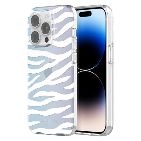 Kate Spade NY | iPhone 14 Pro - Protective Hardshell Case White Zebra/Iridescent Film/Pearl Foil | 120-6001