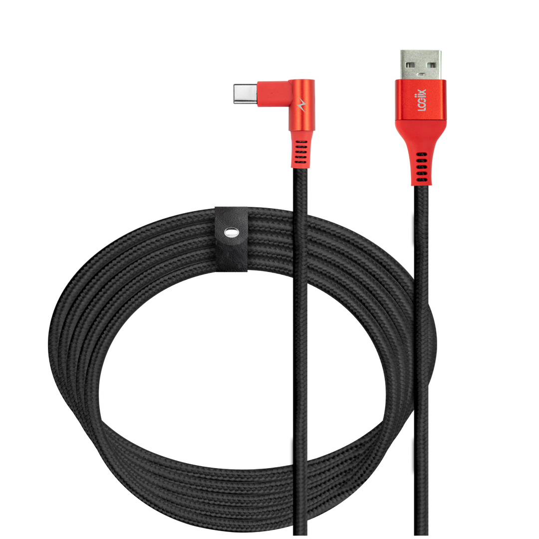 LOGiiX | Piston Connect XL Play USB-A to USB-C Cable Gaming 3M 10ft  - Black/Red | LGX-13105