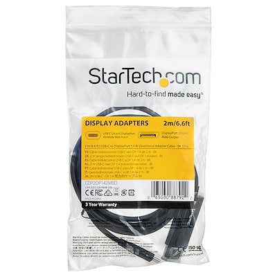 Startech | USB-C (M) - Displayport 1.4 (M) Cable - 2m / 6ft | Cdp2dp142mbd