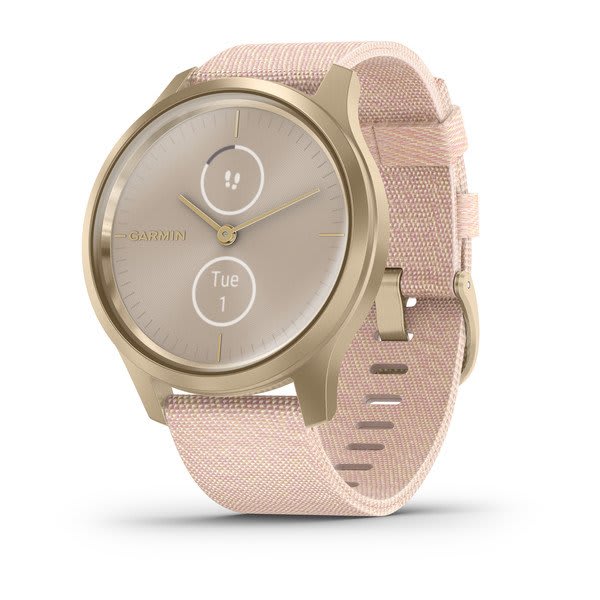 Garmin | Vivomove Style Hybrid Smartwatch and Fitness Tracker - Light Gold Aluminum Case with Blush Pink Woven Nylon Band | 010-02240-02
