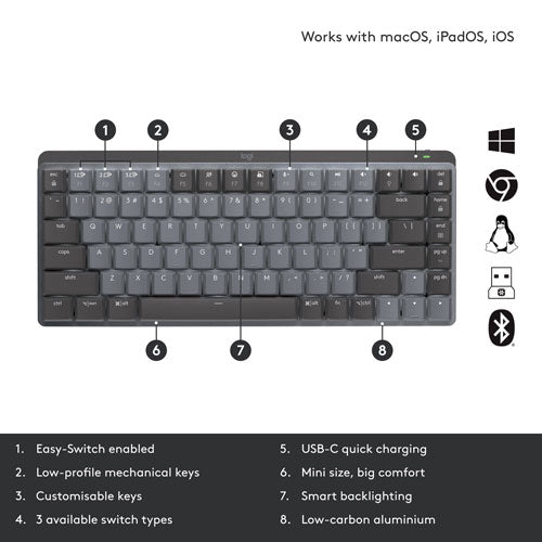 Logitech | MX Mechanical Mini Wireless Compact Backlit Clicky Keyboard - Graphite | 920-010552