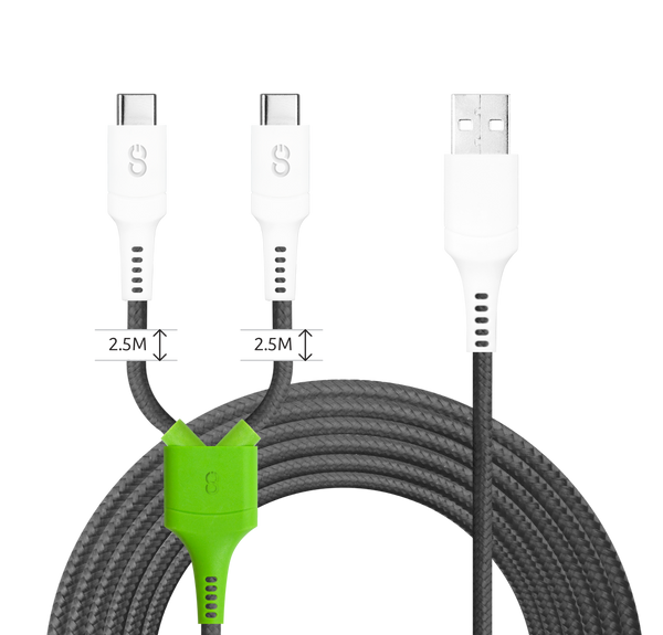 LOGiiX | Split Gaming Cable XL USB-A to 2x USB-C 3M 10FT - Black ...