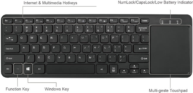 Adesso | Wireless Keyboard with Built-in Touchpad | WKB-4050UB