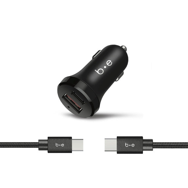 Blu Element | Car Charger USB-C and USB-A QC 3.0 Power Delivery 20W with USB-C to USB-C Cable 4ft Black 110-3470