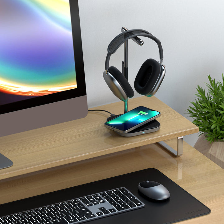 Satechi | 2in1 Headphone Stand with Wireless Charger - Space Gray | ST-UCHSMCM