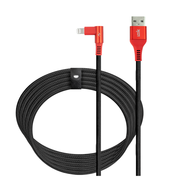 LOGiiX | Piston Connect XL Play Gaming Cable USB-A to Lightning 3M/10FT - Red/ Black | LGX-13073