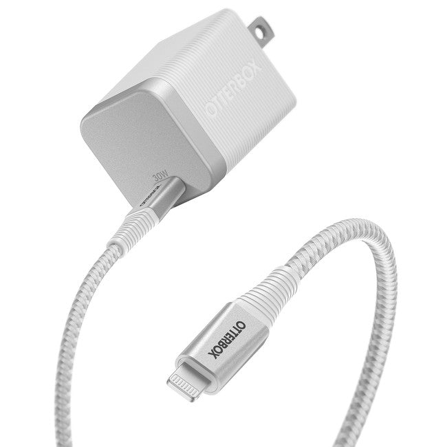 Otterbox | 30W USB-C GAN Premium Pro Wall Charger w/(200cm) USB-C to Lightning Braided Cable - White | 15-10586