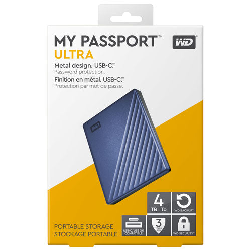 WD | My Passport Ultra 4TB Portable External HD USB-C - Blue | WDBFTM0040BBL-WESN