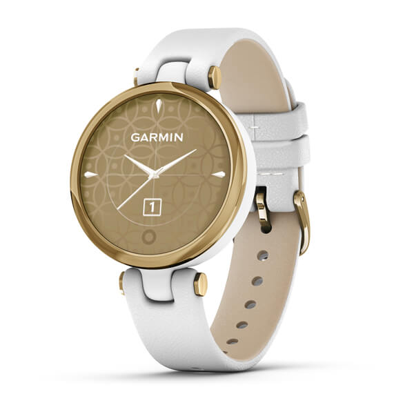 Garmin | Lily Classic Leather Heart Rate Smartwatch and Fitness Tracker with Assistan Alerts - White | 010-02384-A3