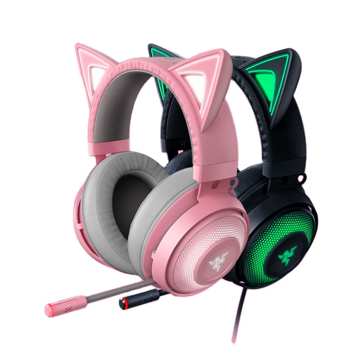 Razer | Kraken Kitty Edition Chroma USB Wired Over-Ear Gaming Headset - Black | RZ04-02980100-R3M1
