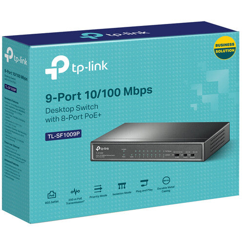 TP-Link | 9-Port 10/100Mbps Unmanaged Desktop Switch with 8-Port PoE+ | TL-SF1009P