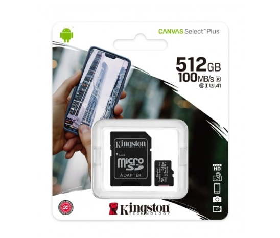 Kingston | 512GB microSDHC Canvas Select Plus Class 10 Flash Memory Card 100MB/s Read 85MB/s Write | SDCS2/512GBCR