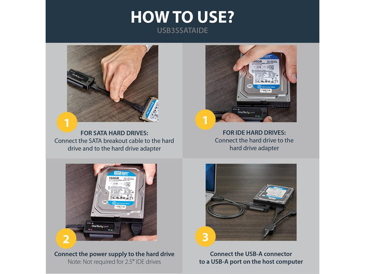 Startech | USB 3.0 TO SATA/IDE Hard Drive ADAPTER | USB3SSATAIDE