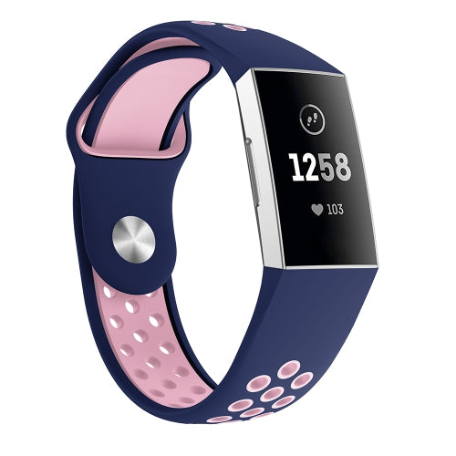 StrapsCo | Fitbit Charge 3/4 - Perforated Rubber Band - Pink/Blue - Small | fb.r34.5.13.m
