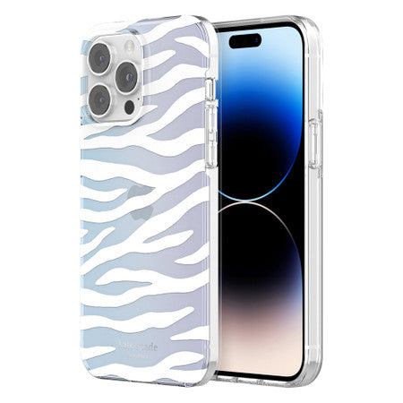 Kate Spade NY | iPhone 14 Pro Max - Protective Hardshell Case White Zebra/Iridescent Film/Pearl Foil | 120-5988