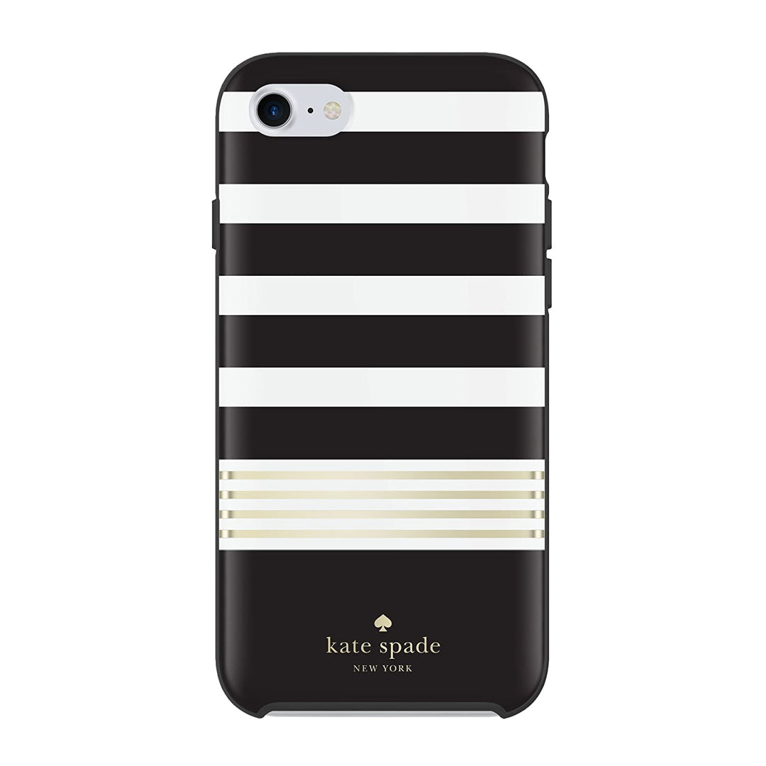 //// Kate Spade NY | iPhone SE/SE2/8/7/6 - Hardshell Case - Stripe Black/White/Gold Foil | KSIPH-055-STBWG