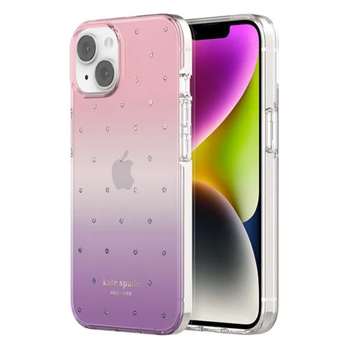 //// Kate Spade NY | iPhone 14/13 - Protective Hardshell Case Ombre Pin Dot/Violet/Pink/Gems/Gold Foil | 120-5965