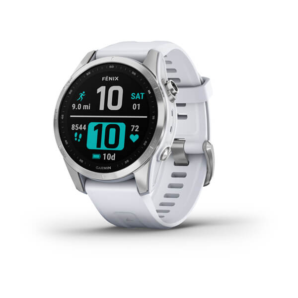 Garmin | Fenix 7S GPS Smartwatch Steel and Fitness Tracker with Incident Detection - Silver with Whitestone Band (Small) | 010-02539-02